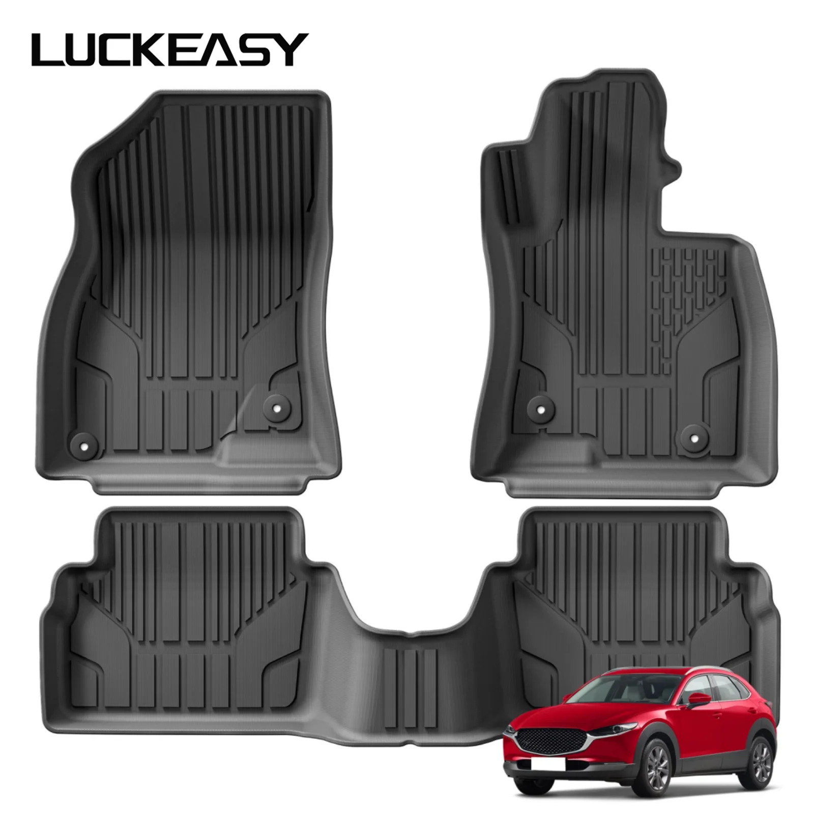 LUCKEASY Right Drive for Mazda 3 CX-30 DM 2WD 2019-2024 (JP Version) TPE 3D Car Floor Mats Trunk Pad All-Weather Accessories