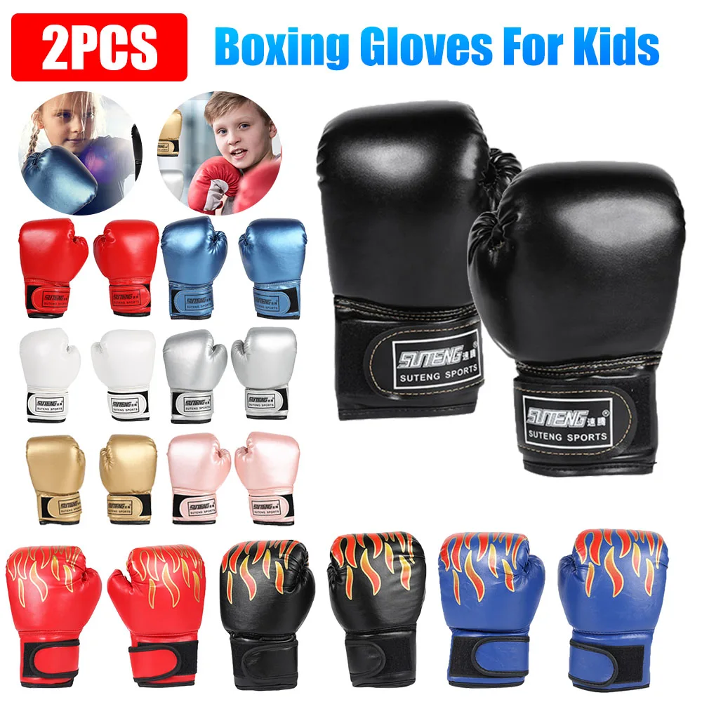 2PCS Kids Boxing Gloves Muay Thai PU Leather Children Sponge Boxing Training Mitts MMA Training Sparring Gloves Sanda Gloves