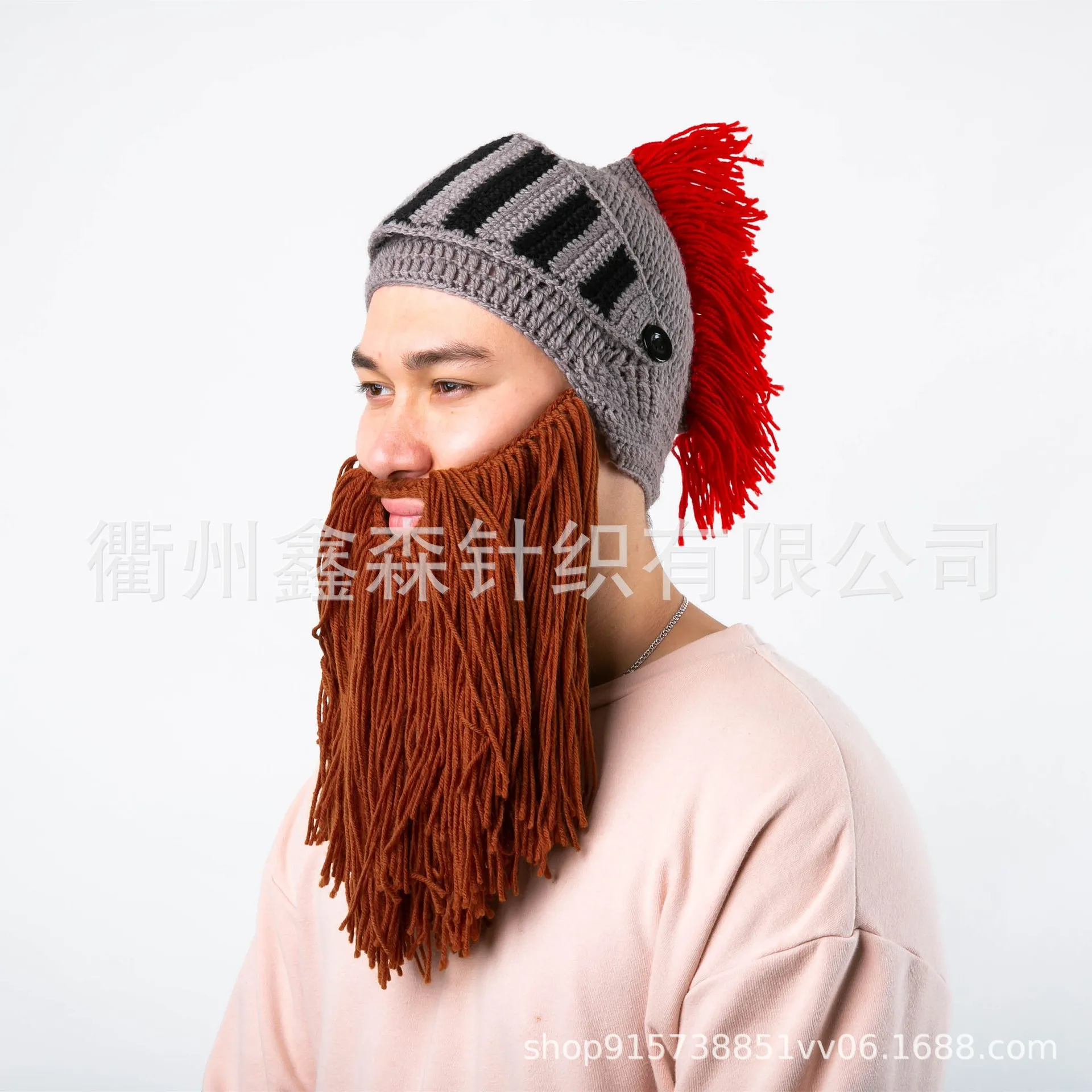 

Halloween Funny Hat Creative Hooked Woven Big Beard Red Crown Roman Hat Knight Hat Helmet Shape Birthday Holiday Playing Hat