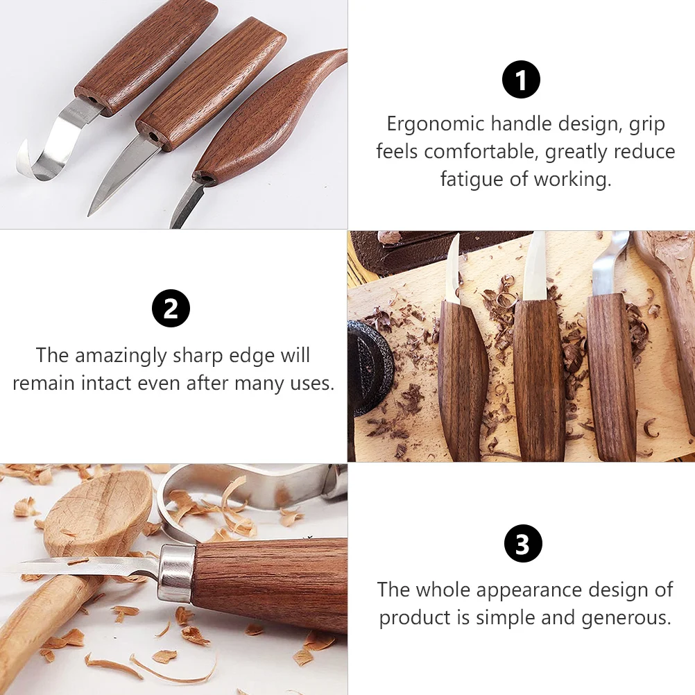 3 قطعة مجموعة سكاكين نحت الخشب قبضة مريحة قسط شفرات من الفولاذ المقاوم للصدأ أدوات نحت اليد القواطع النجارة