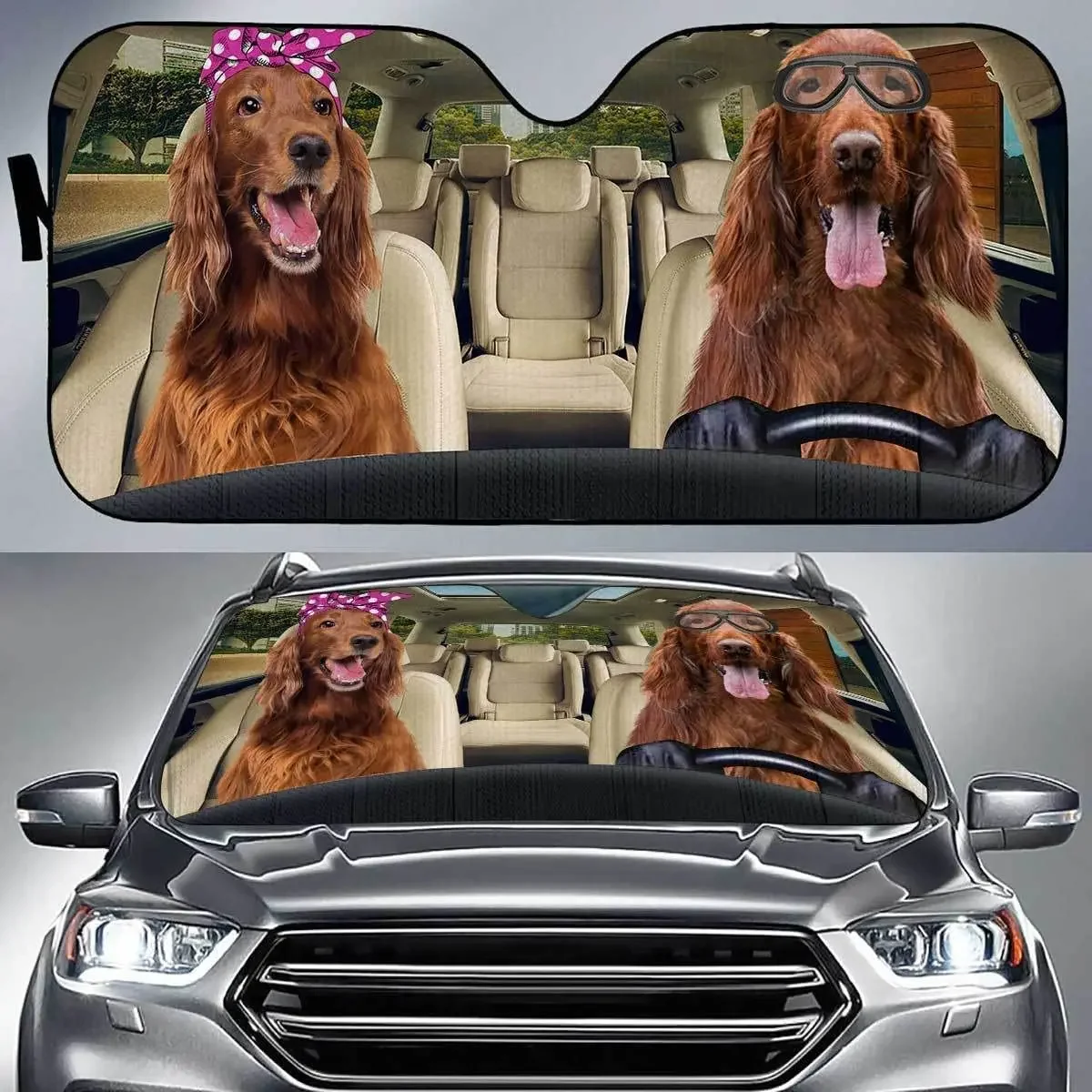 Irish Setter Couple Driving Left-Handed Car Sunshade Auto Parts UV Protection Window Sunshade Gift