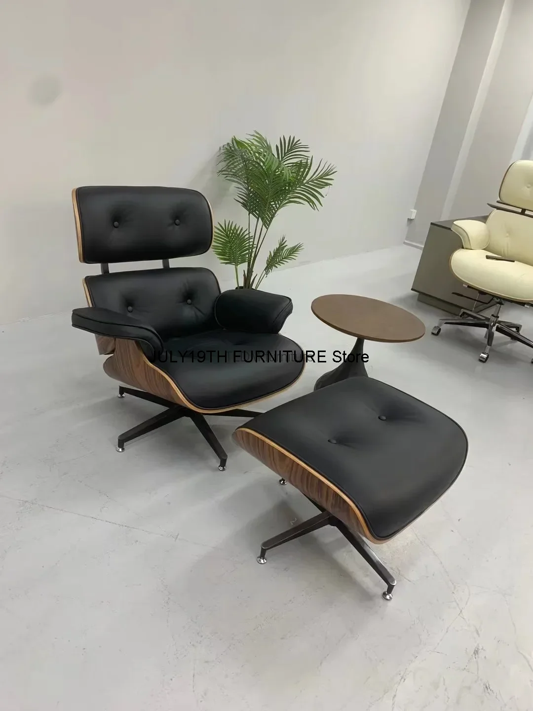 

New Recliner Original Chair Sofa Leather Simple Designer Lounge Walnut Wood Aluminium Alloy Living Room Rotating Boss Chair