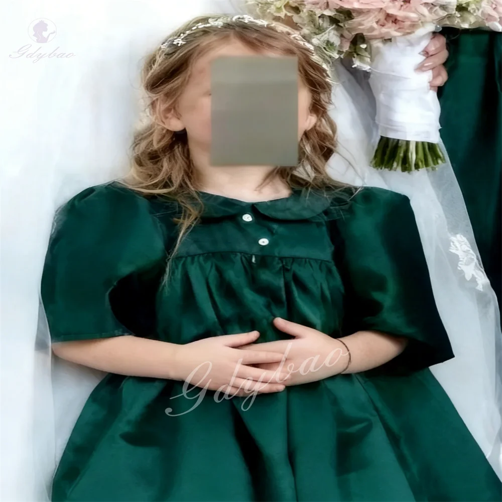 

Cute Girls' Party Dress Green Satin With Half-length Sleeves Lapel Suitable For Weddings Custom-made Children's Clothin