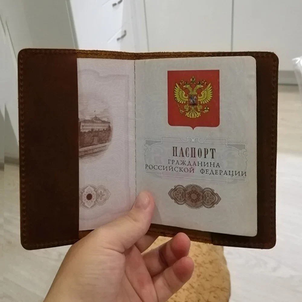 Porte-passeport russe en cuir véritable antivol, RFID, étui, couverture complète Mars, cadeau de passeport de voyage, portefeuille