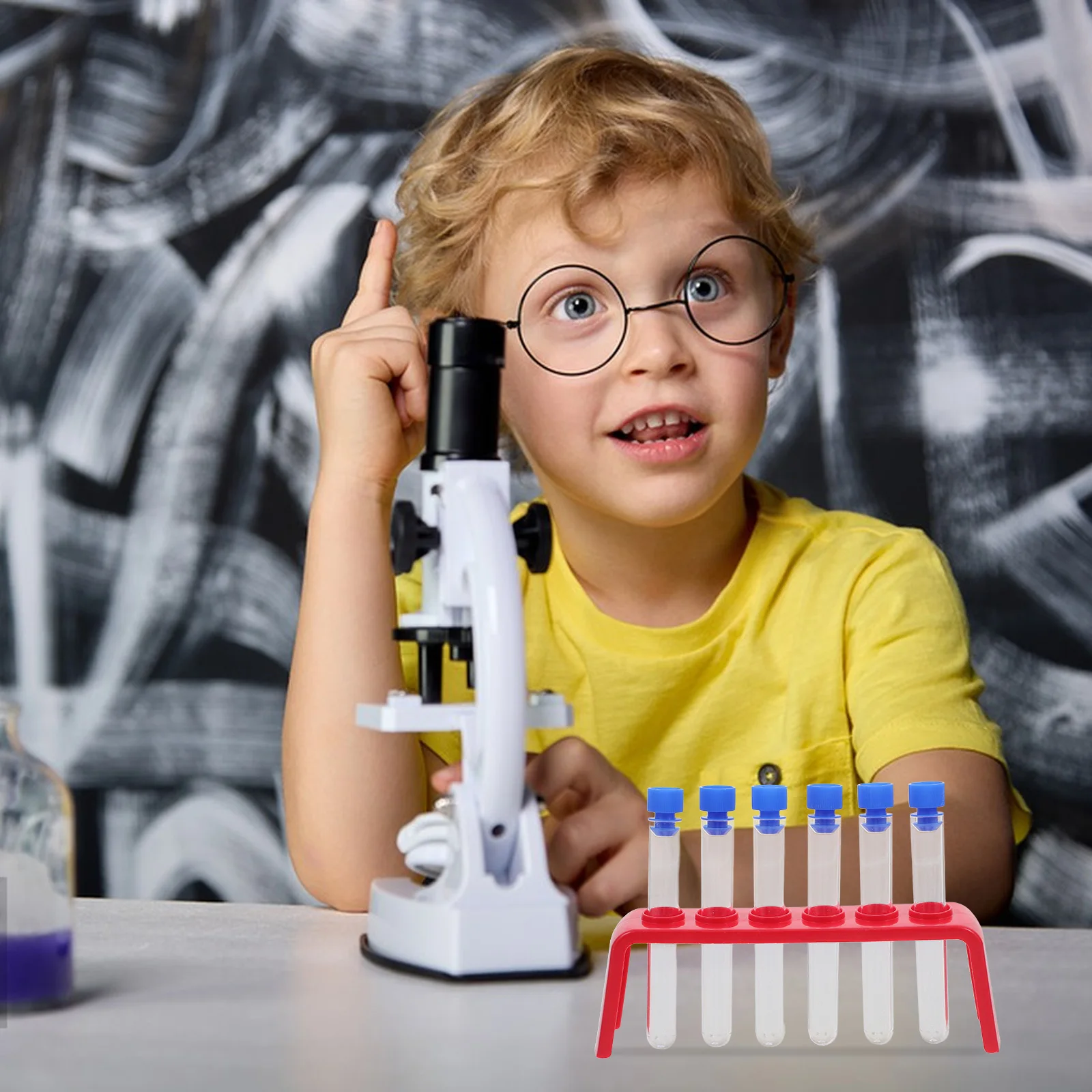 

6pcs Plastic Test Tubes With Caps 6 Holes Holder Rack Clear Laboratory Containers Scientific Experiment Set For Kids School