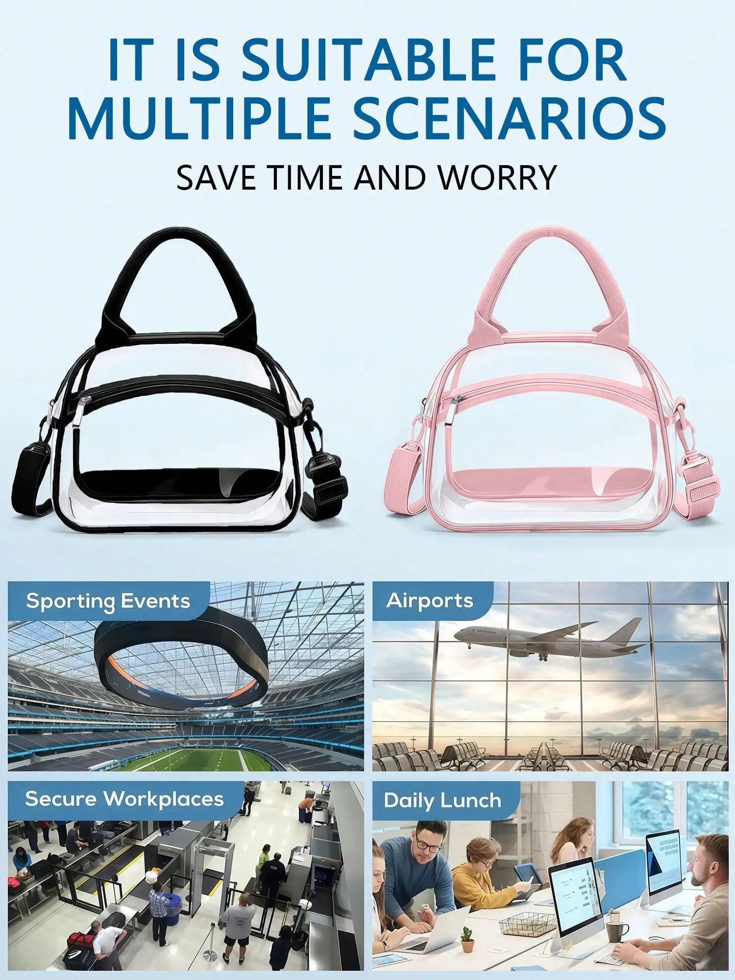 Transparente Lunch-Tasche mit verstellbarem Riemen, Unisex für Männer und Frauen, geeignet für Arbeit, Schule, Picknick, Reisen, Sportveranstaltungen.xtz – Detail 4
