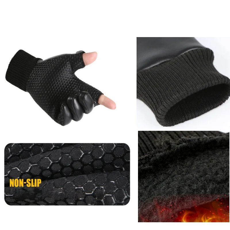 Motorbike Riding Cycling Gloves For Men PU Leather Fleece Lined Thermal Waterproof Touch Screen Full Finger Ski Warm Mittens view 6