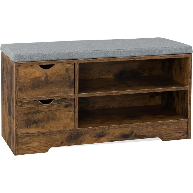 

WellFurGeer Shoe Bench with Cushion Shelf with 2 Drawers Storage Bench Entryway with Storage Bench