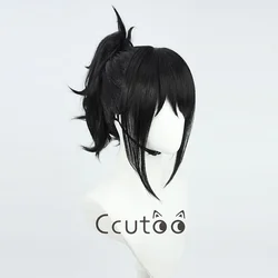 Tendo Michiko Wig Black Short Synthetic Hair Chip Curly Ponytail Anime Wigs Cosplay