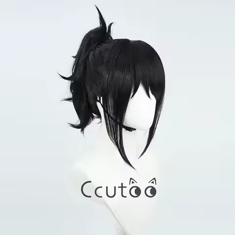 Tendo Michiko Wig Black Short Synthetic Hair Chip Curly Ponytail Anime Wigs Cosplay
