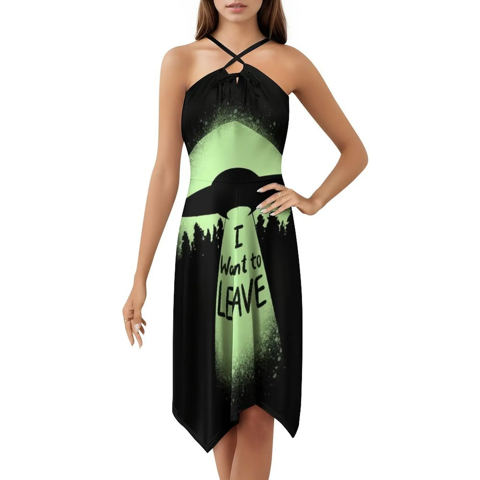 أريد أن أترك فستان الحفلات الأنيق للنساء على شكل حرف A مع خيارات قصيرة/طويلة/بدون أكمام خارج الأرض Ufo طبق طائر #5