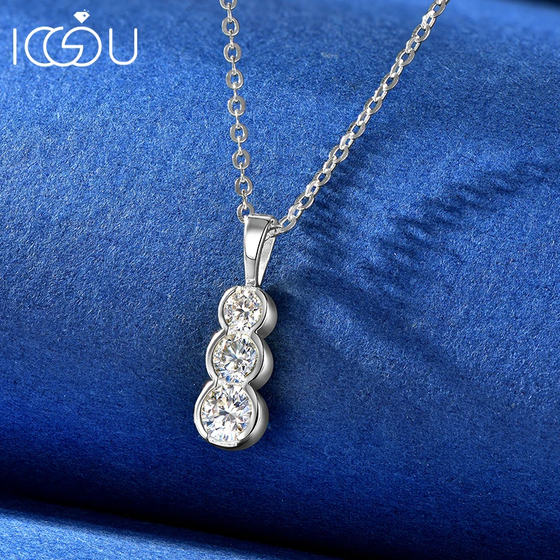 

IOGOU D VVS1 три камня полный муассанит кулон ожерелье ободок S925 стерлингового серебра женское ожерелье лабораторные бриллианты ювелирные изделия подарок