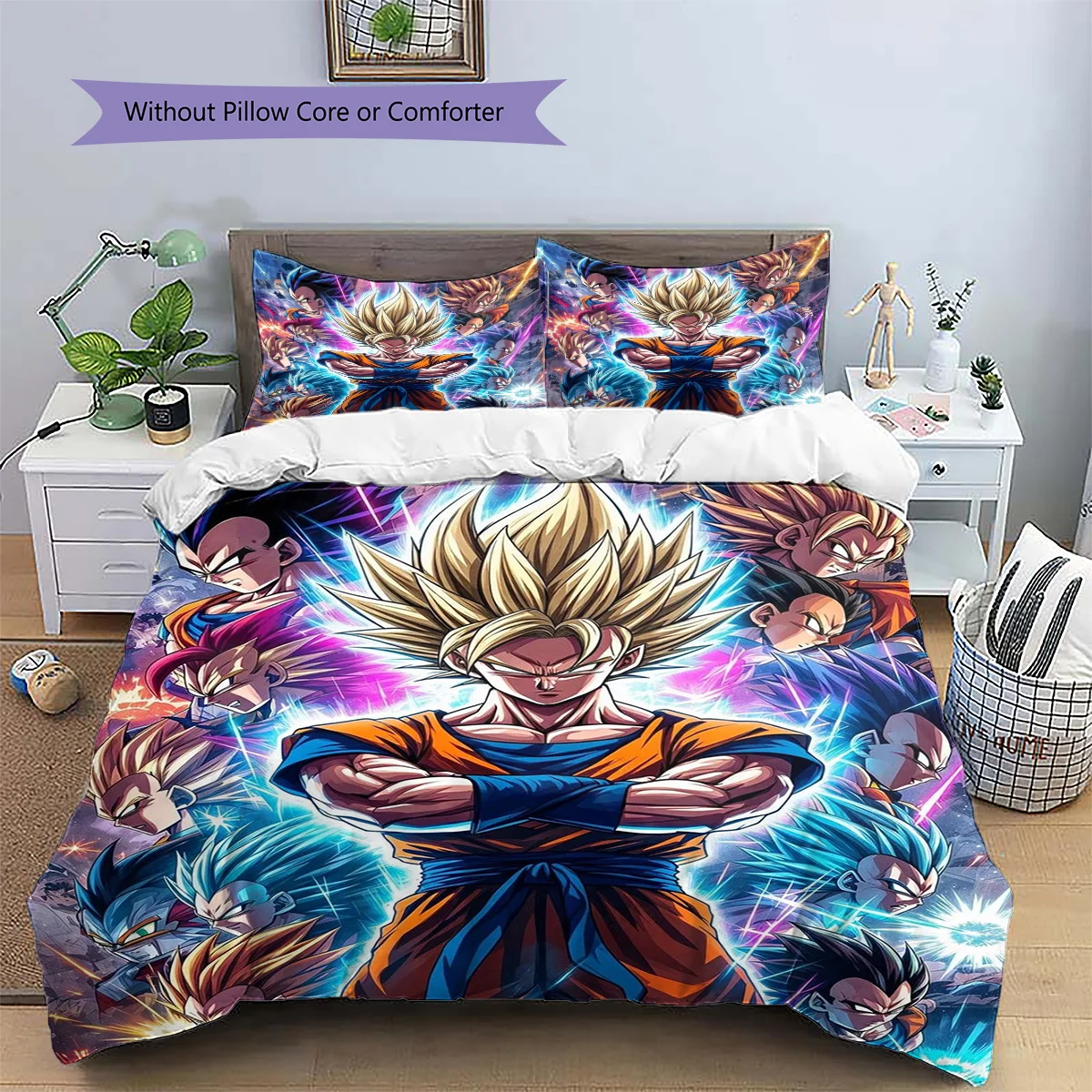Goku Patterned Pillowcase & Duvet Cover Set Aesthetic Bedding for Bedroom Wonderful Gift for Enthusiasts.-TING