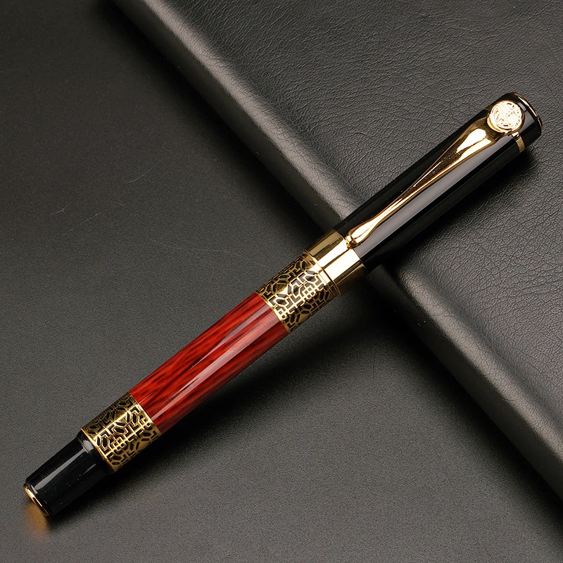 1PCS Pen Chinese Redwood-Style Openwork Design Roller Ballpoint Pen Office Business Men Signature Writing Pen School Student