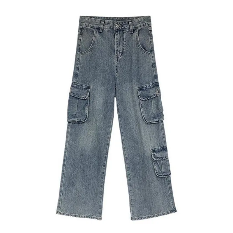 새로운 여성 하이 스트리트 작업 청바지, 봄 여름 하이 웨이스트 스트레이트 레그 청바지, 여성 캐주얼 데님 와이드 레그 바지 조수
