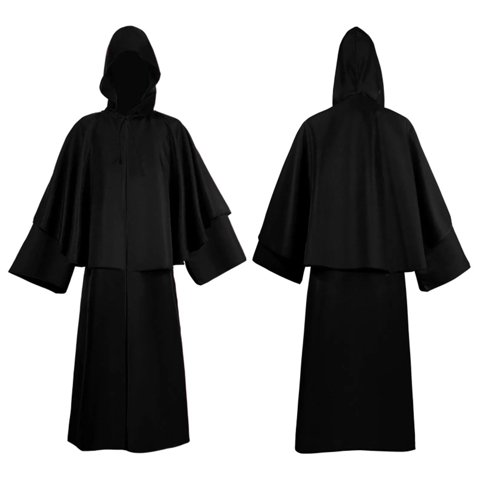 Unisex Medieval Halloween Solid Color Hooded Robe Cloak Medieval Costume Witch Vampire Man Woman Solid Color Cloak