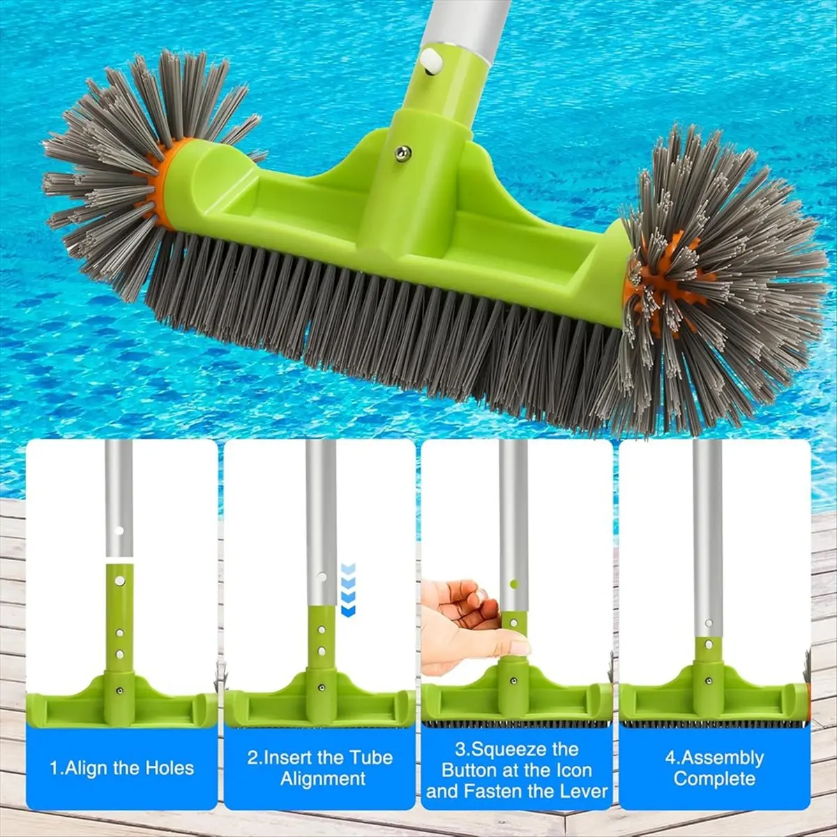 Cabezal de cepillo para piscina A75K con extremos redondos, cepillo para piscina de 13 pulgadas para limpiar los lados de la piscina, cepillo para piscina con clip EZ verde