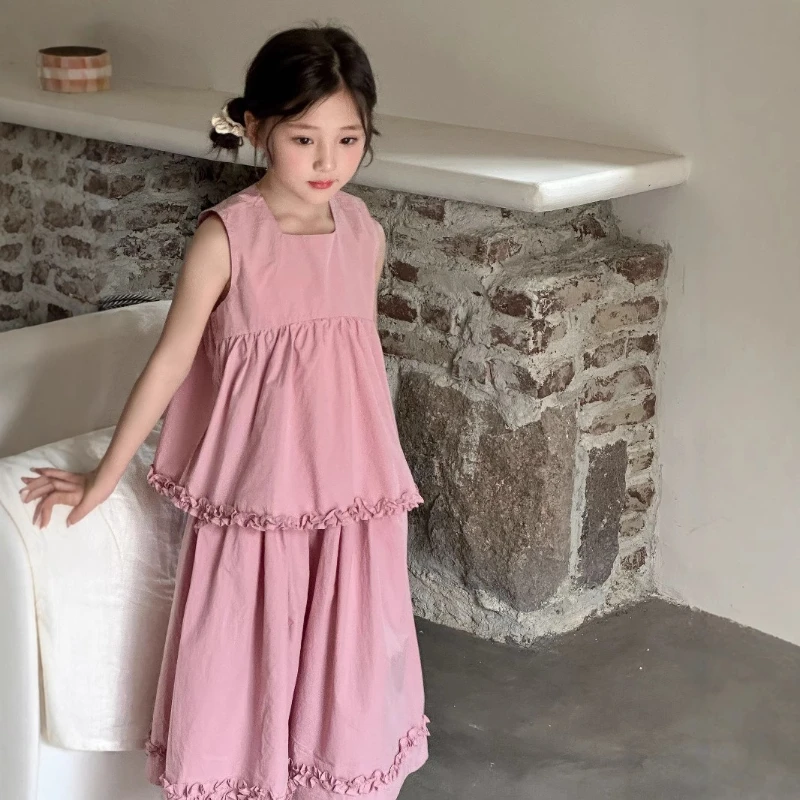 

2025 Summer New Korean Style Two-Piece Set for Girls with Nine-Point Skirt Pants Set