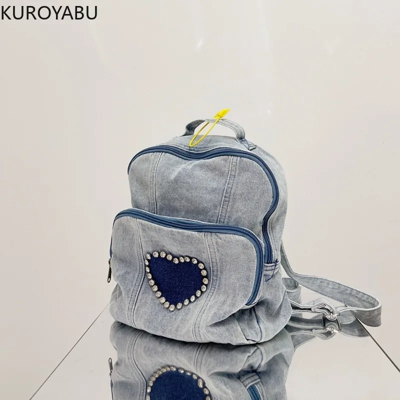 

School Backpack for College Students Large Capacity 2024 New Arrive Korean Fashion Light Blue Denim Preppy Sweet Preppy Balsos