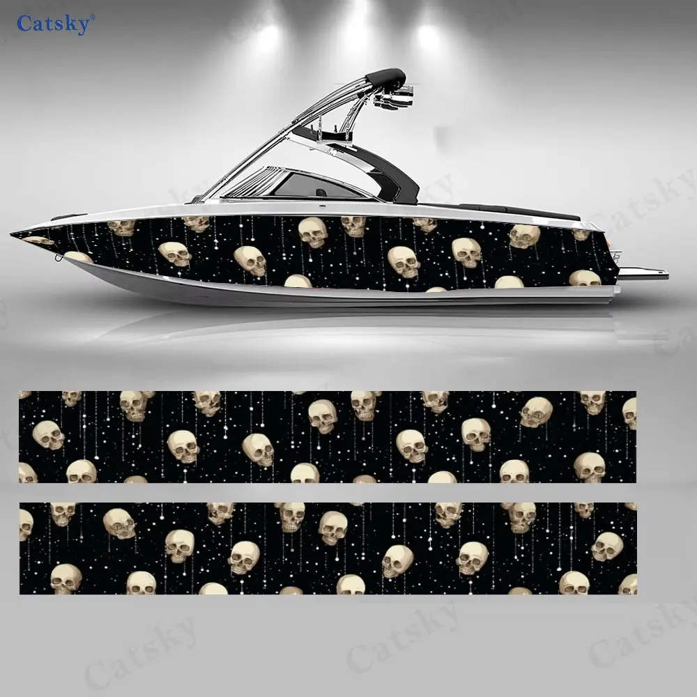 2Pcs Edgy Skull Silhouette Boat Stickers, PVC Waterproof Durable Vinyl Wrap Decals for Fishing Boats, Durable and Stylish Design