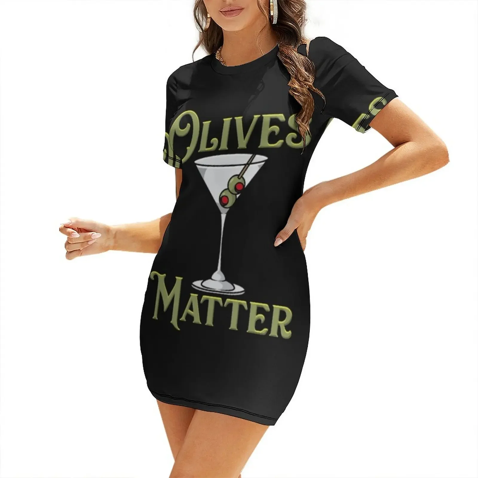 

Glass Drink Olives Matter Short-Sleeved Dress summer clothes elegant dress Dress