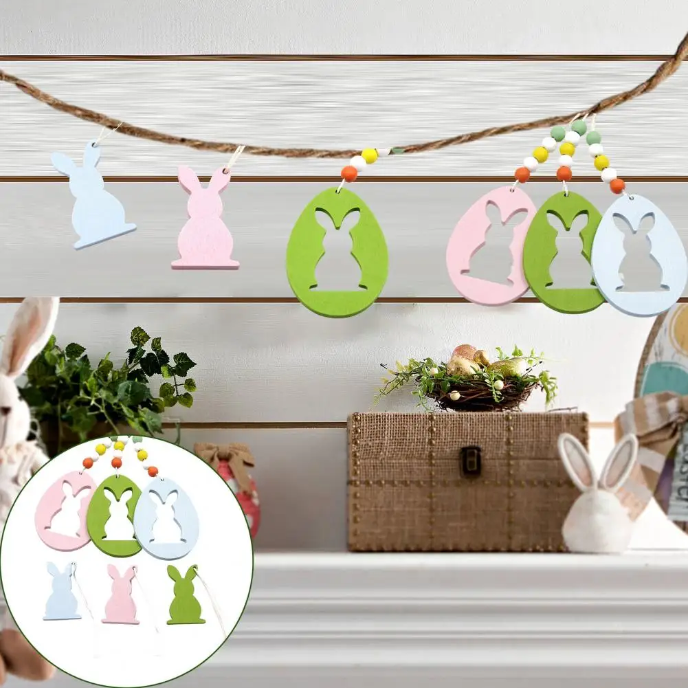 Decorações da árvore de páscoa decorações do coelhinho da páscoa ornamentos de madeira conjunto forma de ovo pendurado para festivo para árvore