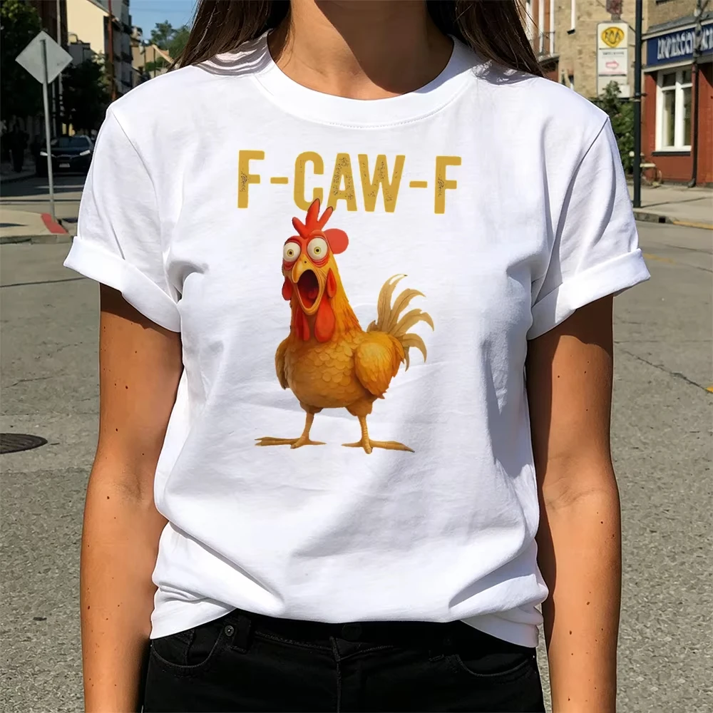 Novelty F-CAW-F Pun Screaming Rooster Graphic T-Shirt Women Cotton Short Sleeve Tops Funny Farm Chicken Lover Casual Humor Gift