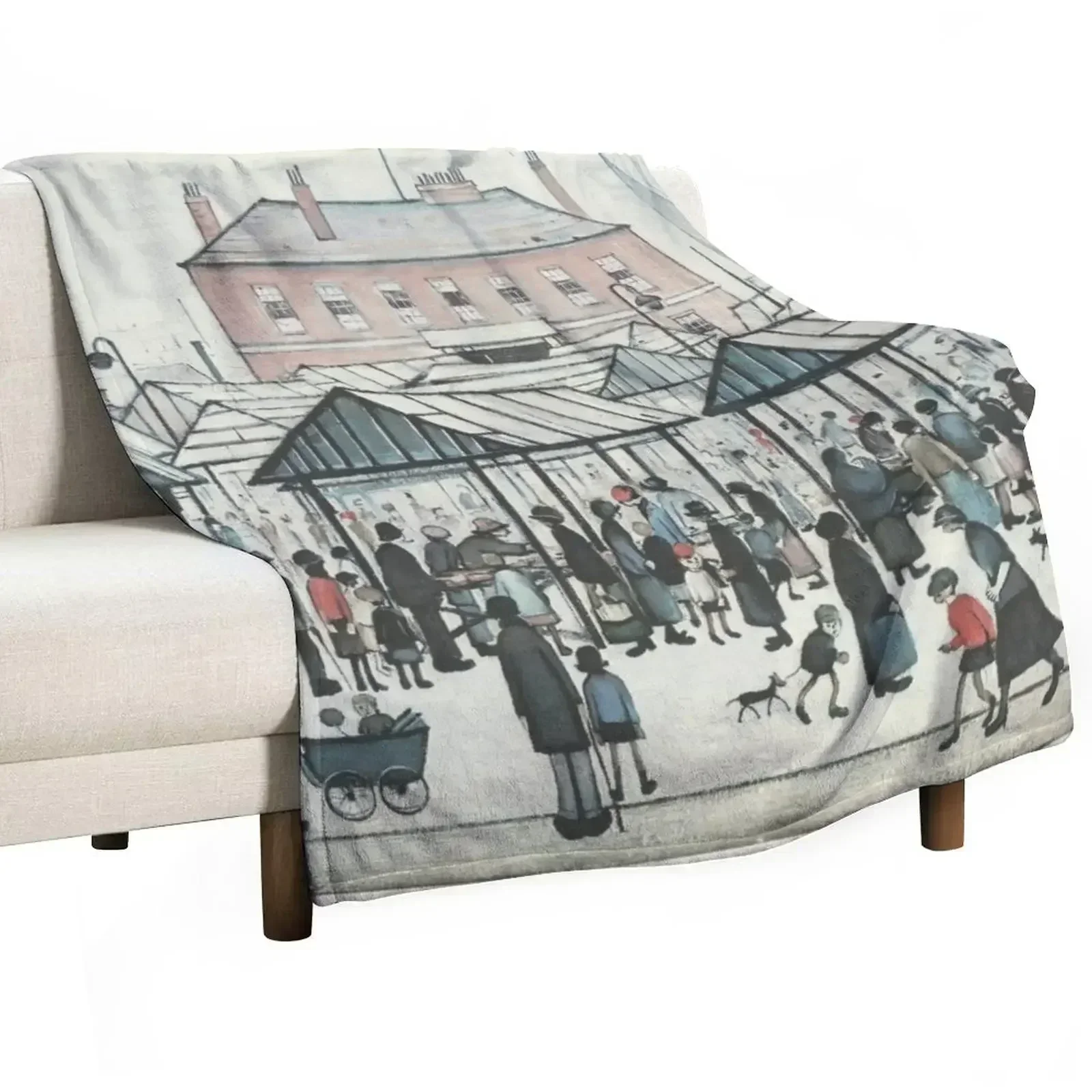 

Market Scene, Northern Town, 1939 by L S Lowry Throw Blanket Color Fast Cozy Throw Blanket