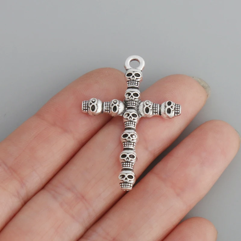 

Fashion Alloy 10pcs Antique Silver Color Skulls Cross Pendant Charms 26*38mm AAC189