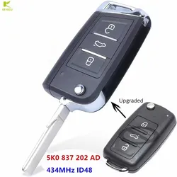 KEYECU Replacement Upgraded Foding Remote Key Fob 434MHz ID48 for Volkswagen Beetle Passat Jetta Polo FCC ID: 5K0 837 202 AD