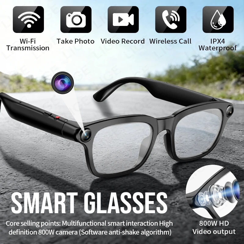 

LIGE New Men Smart Glasses AI Translation 800W HD Camera Shooting Image Conversation Recording Listening Music Smart Sunglasses