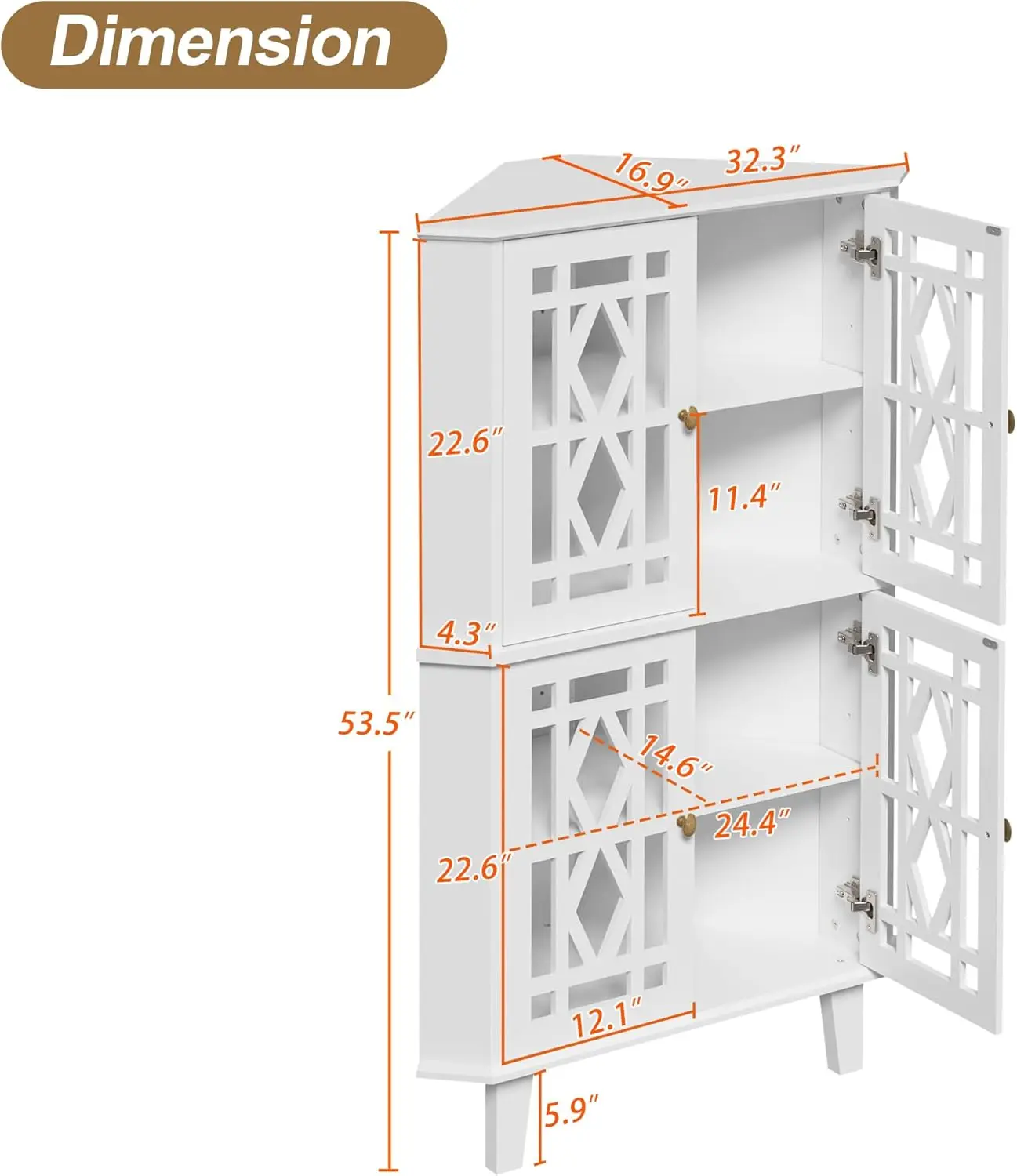 Scurrty Tall Corner Shelf Stand, Large Shelf Corner Table Sideboard Cabinet With 4 Doors And 4-Tier Shelves, Free-Standing