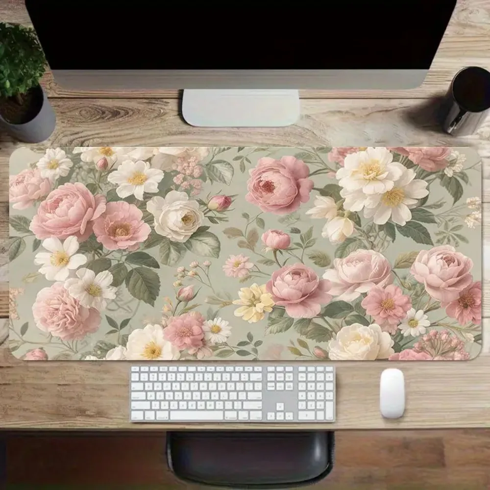Bohemian floral tablecloth - non-slip and soft, featuring pink, white, green, and beige rose and daisy prints, made PC material
