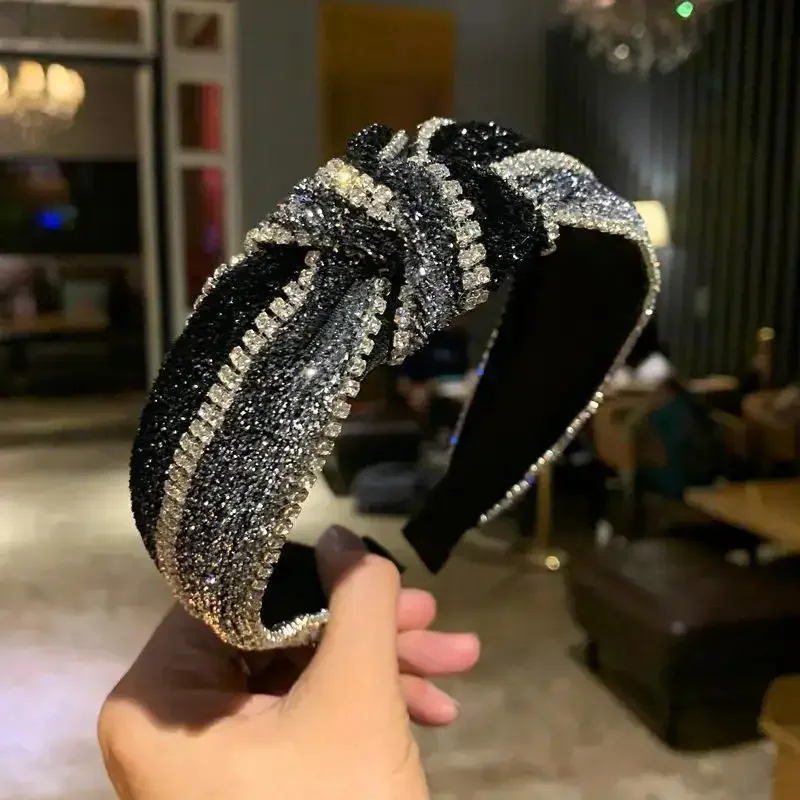 

Wide Knotted Luxury Crystal Headband Women Hair Hoops Adult Hair Accessories Sparkly Full Rhinestone Knotted Hair Band Headdress