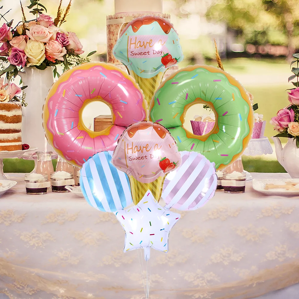 

7Pcs Aluminum Foil Balloon Set Candy Ice Cream Doughnut Shape Party Decoration Photo Props Bright Color for Home Bar Club