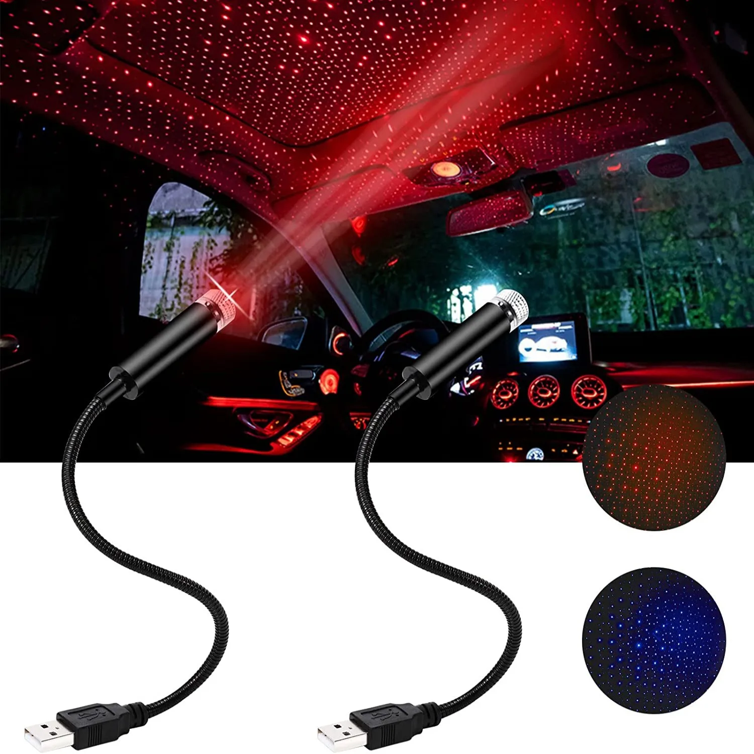 LED Car Roof Star Night Light Projector Atmosphere Galaxy Lamp USB Decorative Adjustable for Auto Roof Room Ceiling Decor