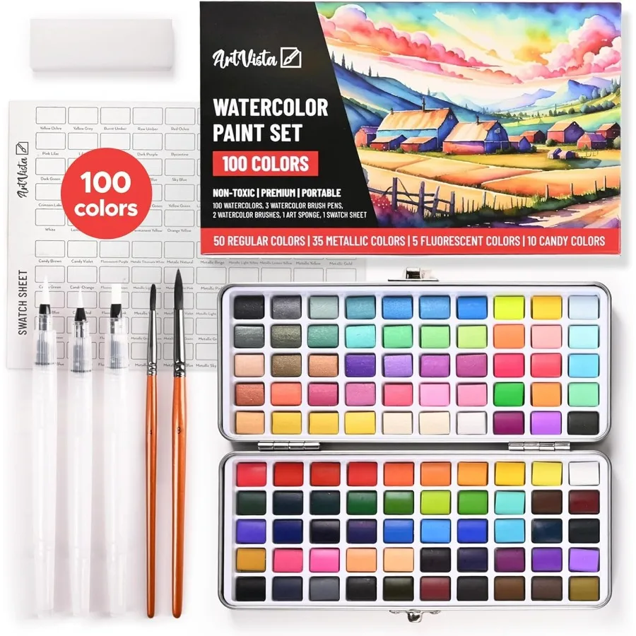 Set Cat Air dengan 100 Warna Cerah untuk Pemula dan Profesional Dewasa Menampilkan Nuansa Metalik Ukuran Perjalanan yang Ringkas A