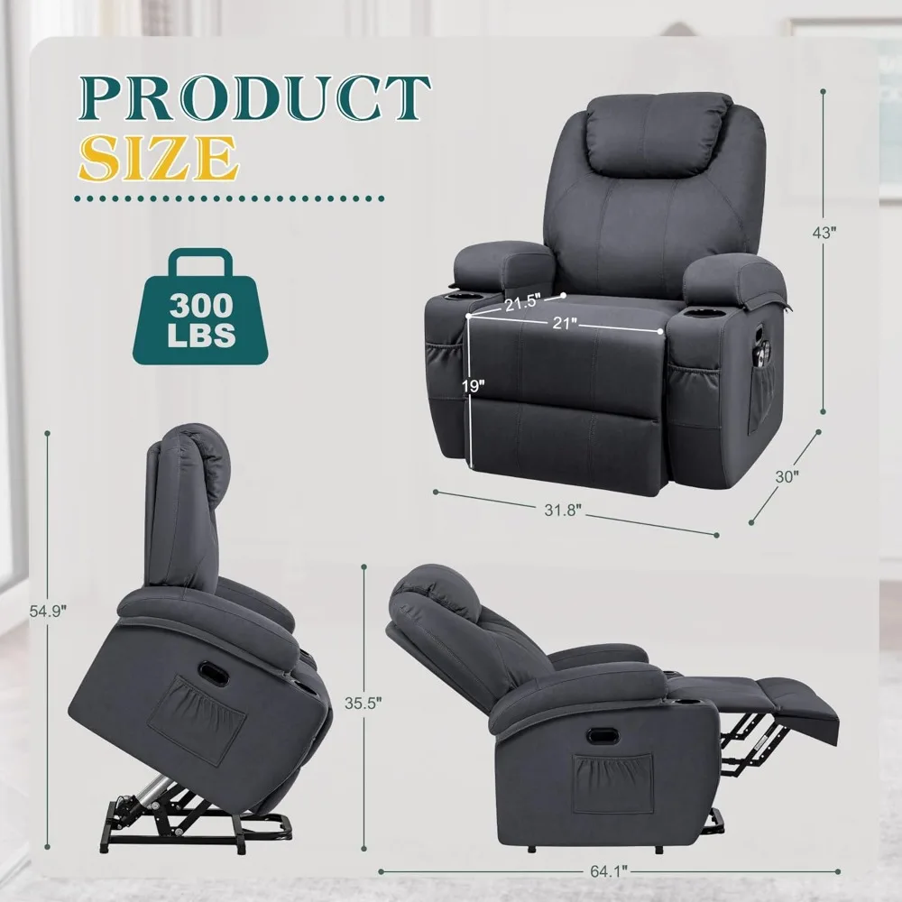 Massage Chair ,with Massage and Heating Ergonomic Lounge Chair Single Sofa with 2 Cup Holders Side Pockets Home Theater Seat