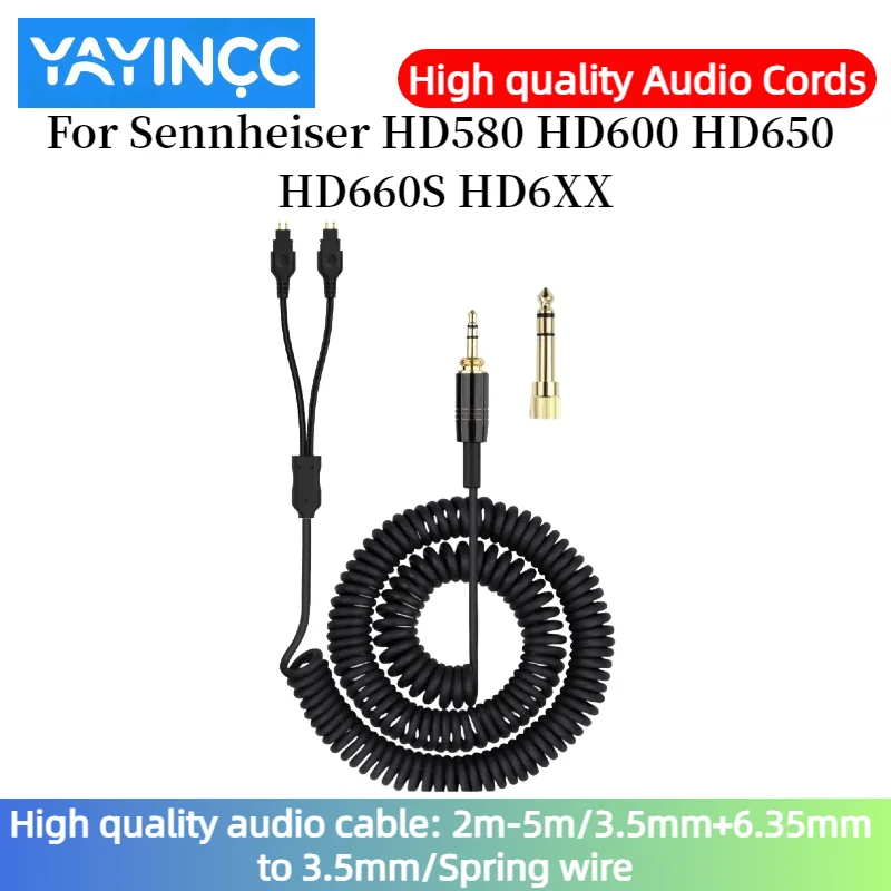

High quality audio cable For HD580 HD600 HD650 HD660S HD6XX Headset 3.5mm+6.35mm to 3.5mm plug Spring wire