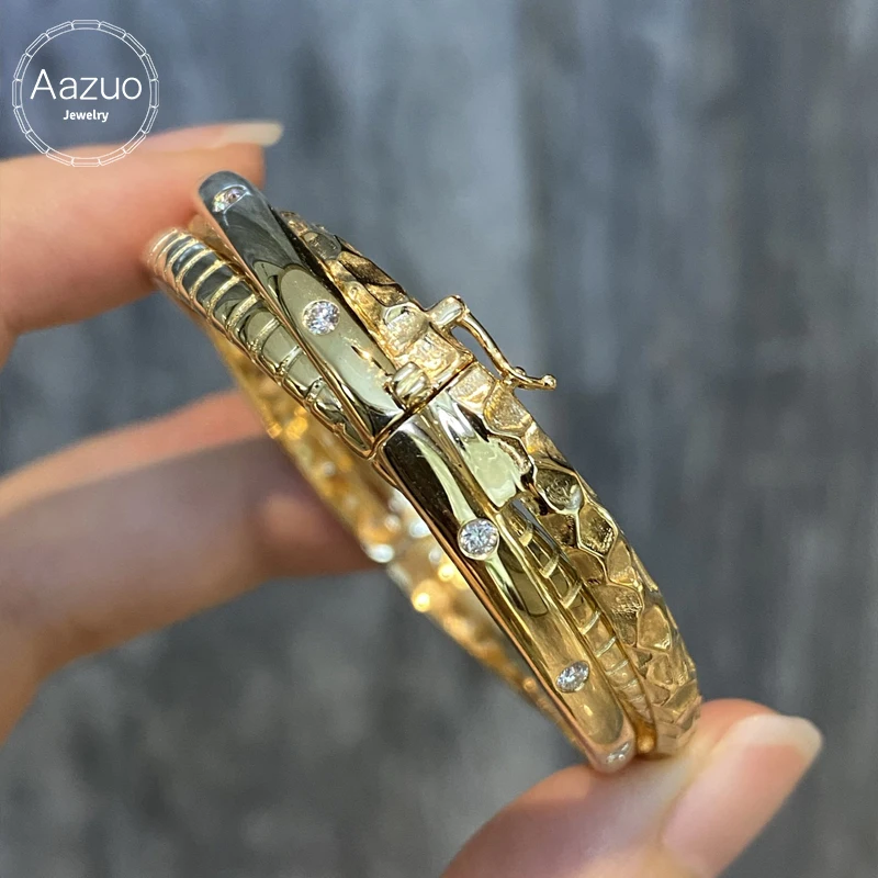 Aazuo 18K Solid Yellow Gold Real Natural Diamond Luxury Jewelry 3 Rings Jewelry Set Bangle Gift For Women Wedding Party AU750