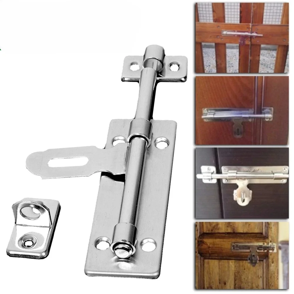 4 Inch Hardware Door Lock Stainless Steel Barrel Bolt Latch Padlock Clasp Set Brushed For Locking Door Window Drawer Cupboard