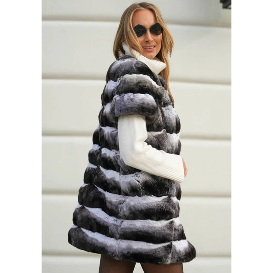 Gilet di pelliccia di coniglio donna inverno Rex Gilet di coniglio collo tondo Gilet di pelliccia lungo 2024 tendenza di alta qualità