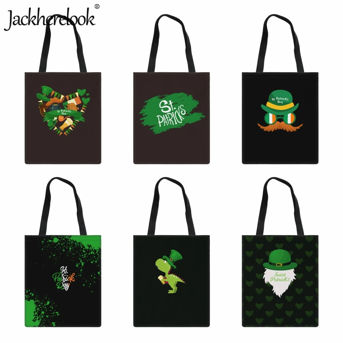 

Jackherelook St. Patrick's Day Shoulder Bag Fashion New Women's Handbag Travel Large Capacity Canvas Shopping Bag Lady Tote Bag
