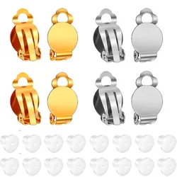 50pcs Round Flat Back Tray Earring Post Clips for DIY None Pierced Clip-on Ears Jewelry Making Supplies Accessories Findings