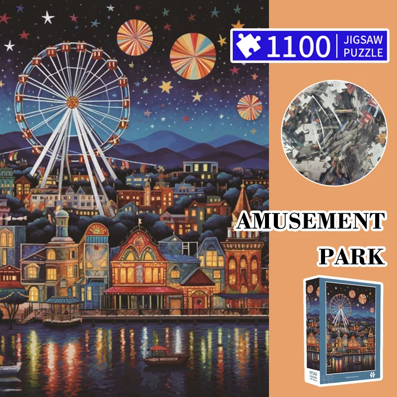 

Пазл из 1100 деталей для взрослых: винтажный прибрежный парк развлечений, сверхтолстый 2,2 мм, большой размер 75x50 см (29,5x19,7 дюймов)