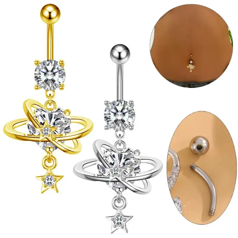 Moda coração zircão umbigo anéis de aço inoxidável cristal borboleta anel de barriga para mulheres umbigo piercing jóias do corpo