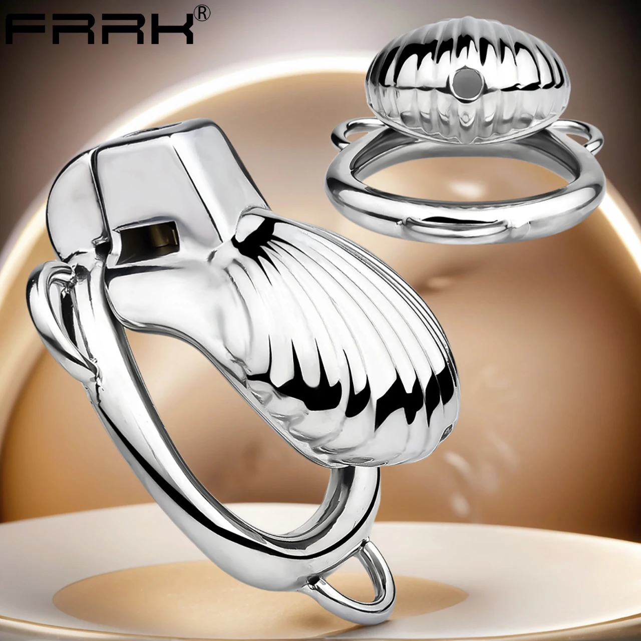 FRRK Mini Silver Shell Femboy Chastity Cage สแตนเลสสตีลเข็มขัดล็อคแหวน Cock Bondage เพศของเล่นสําหรับ Sissies ผู้ชาย Sextoy