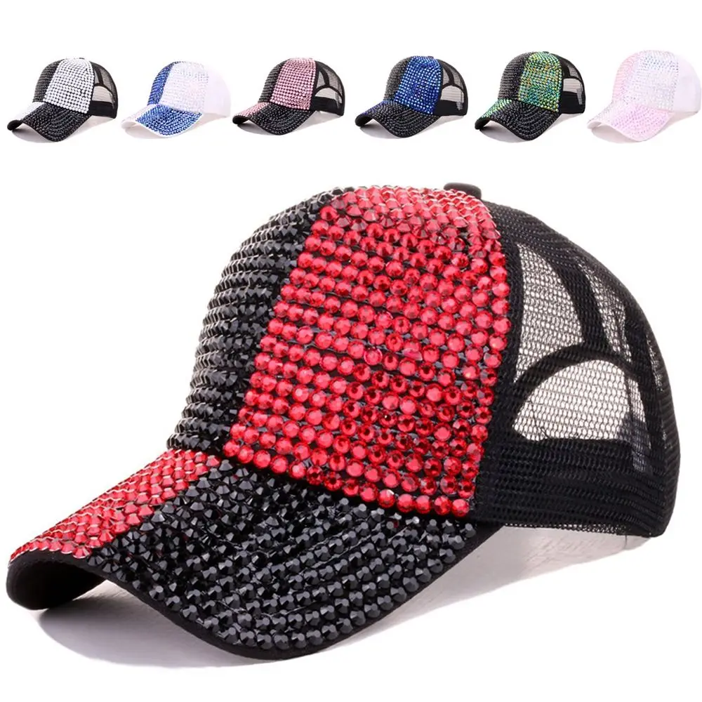 Colour Blocking Rhinestones Pearl Baseball Caps Luxury Cotton Baseball Hats Adjustable Sunscreen Hats For Women Girls