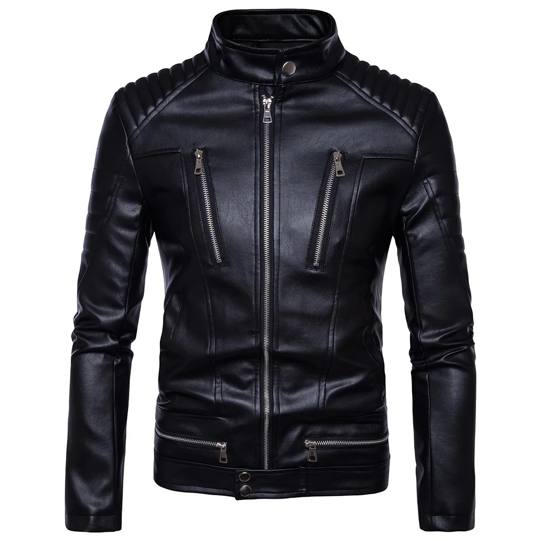 

Cross border new autumn and winter men's motorcycle leather jacket Korean version slim fit multi zipper jacket jacket