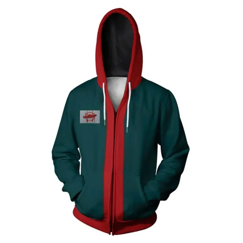 أزياء SN55Miles Morales التأثيرية للرجال، سترة بسحاب مطبوعة ثلاثية الأبعاد، سترات بغطاء للرأس أنيمي، بلوزات بقلنسوة خضراء، الهالوين Cl$@1w